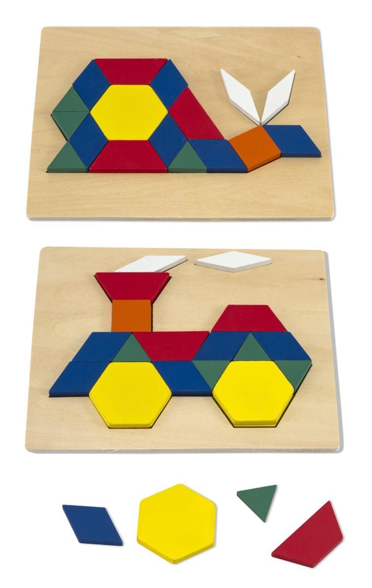Melissa & Doug Pattern Blocks and Boards Classic Toy Developmental Toy, Wooden Shape Blocks, Double-Sided Boards, 120 Shapes & 5 Boards 
