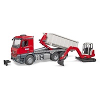 Bruder - MB Arocs Truck with Roll-Off Container with Schaeff Mini Excavator 03624