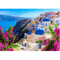 Enjoy - Santorini View with Flowers Puzzle 1000pc
