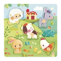 Janod - Tactile Farm Peg Puzzle 5pc