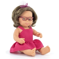 Miniland - My Friends & Me - Baby Doll Caucasian Girl with Down Syndrome and Glasses 38cm