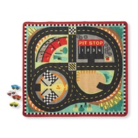 Melissa & Doug - Round the Speedway Race Track Rug with 3 Vehicles