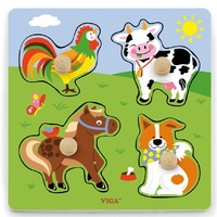Viga Toys - Farm Animals Big Wooden Knob Puzzle