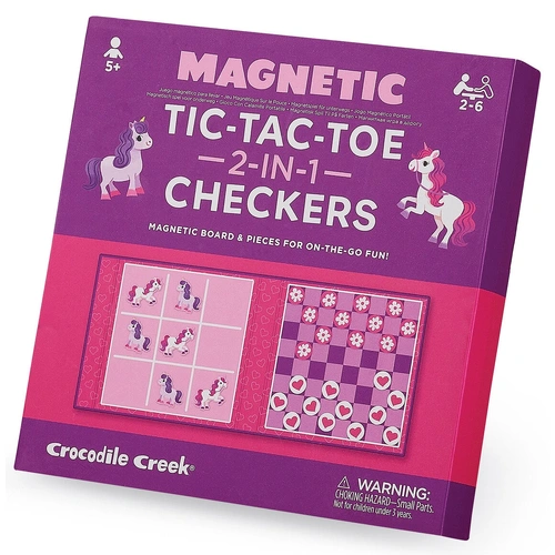 Crocodile Creek - Magnetic Game - Tic Tac Toe & Checkers - Unicorn