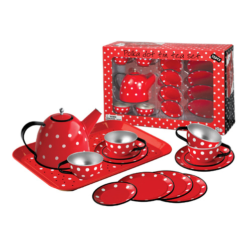 Kaper Kidz - Red Polka Dot Tin Tea Set 15pc