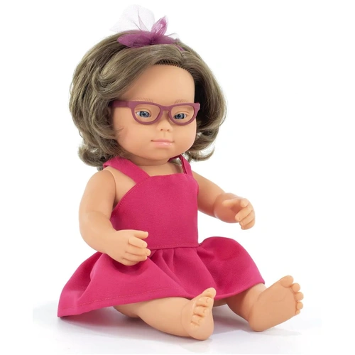 Miniland - My Friends & Me - Baby Doll Caucasian Girl with Down Syndrome and Glasses 38cm