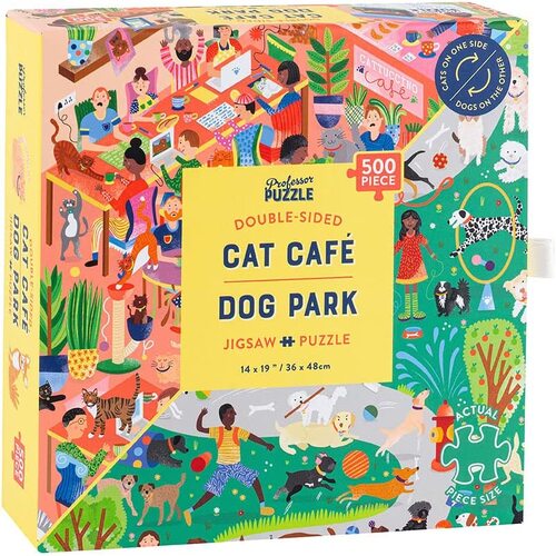 Professor Puzzle - Cat Cafe & Dog Park Double Sided Puzzle 500pc